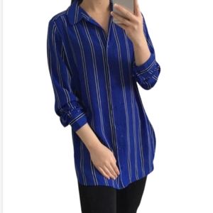 Como Vintage Button Down Over Sized Striped Long Sleeve Top